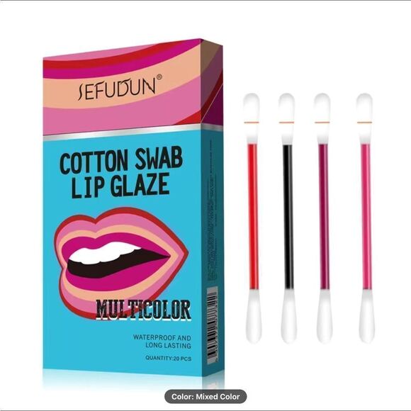 TATTOO LIPSTICK COTTON SWAB LIP GLAZE WATERPROOF LONG LASTING 20PCS PER PACK - Picture 3 of 11